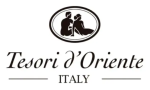Tesori d'Oriente logo featuring a circular emblem with two silhouettes and the word ITALY beneath it.